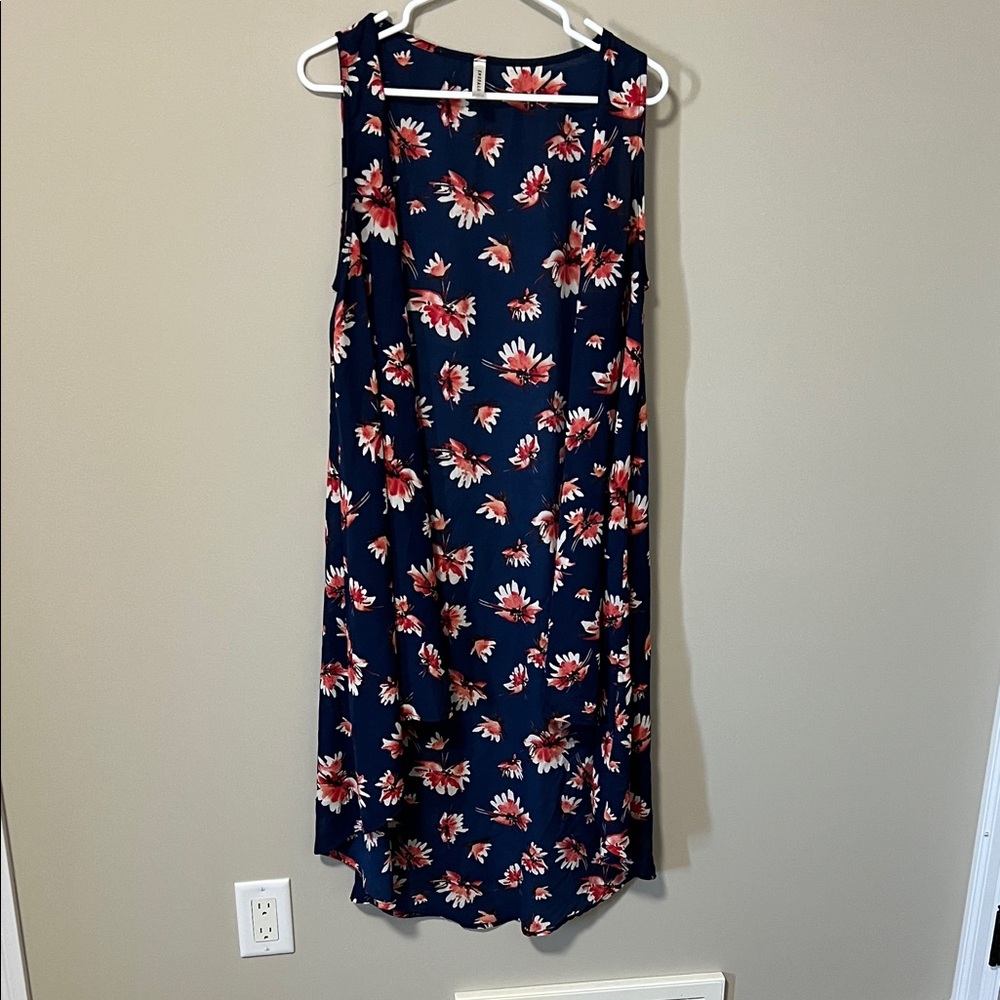Emerald Sleeveless Open Front Floral Duster Kimono Long Length Cardigan Size L